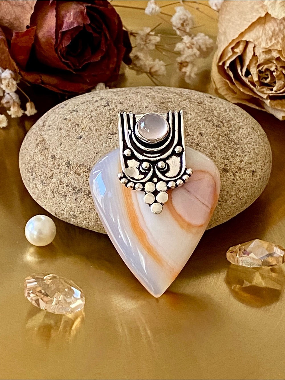 Botswana Agate And Rose Quartz Overlay Pendant